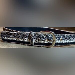 Y2K Vintage Silver, White & Black Glitter Glitz Western Studded Beaded Edge Belt